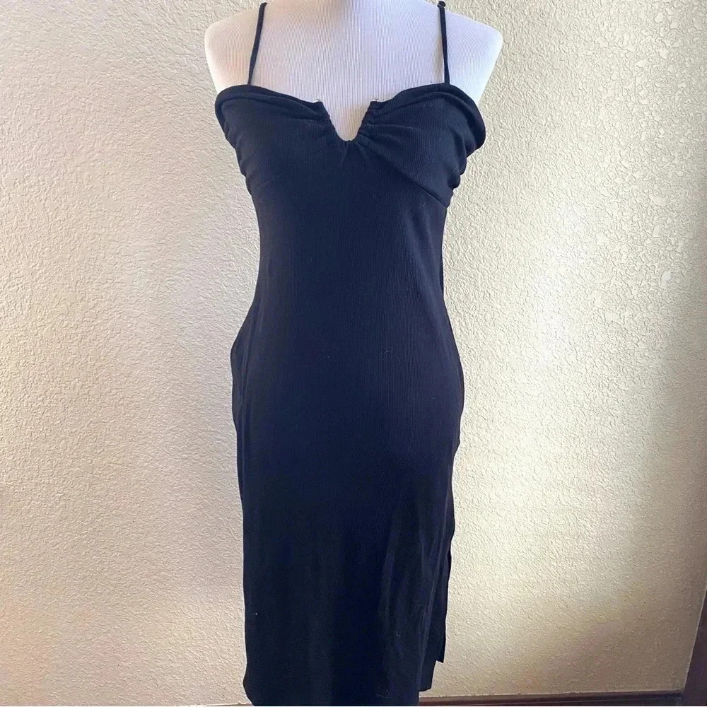 FORE Ribbed MIDI Black Dress Simple Staple Stretch Cotton: XL